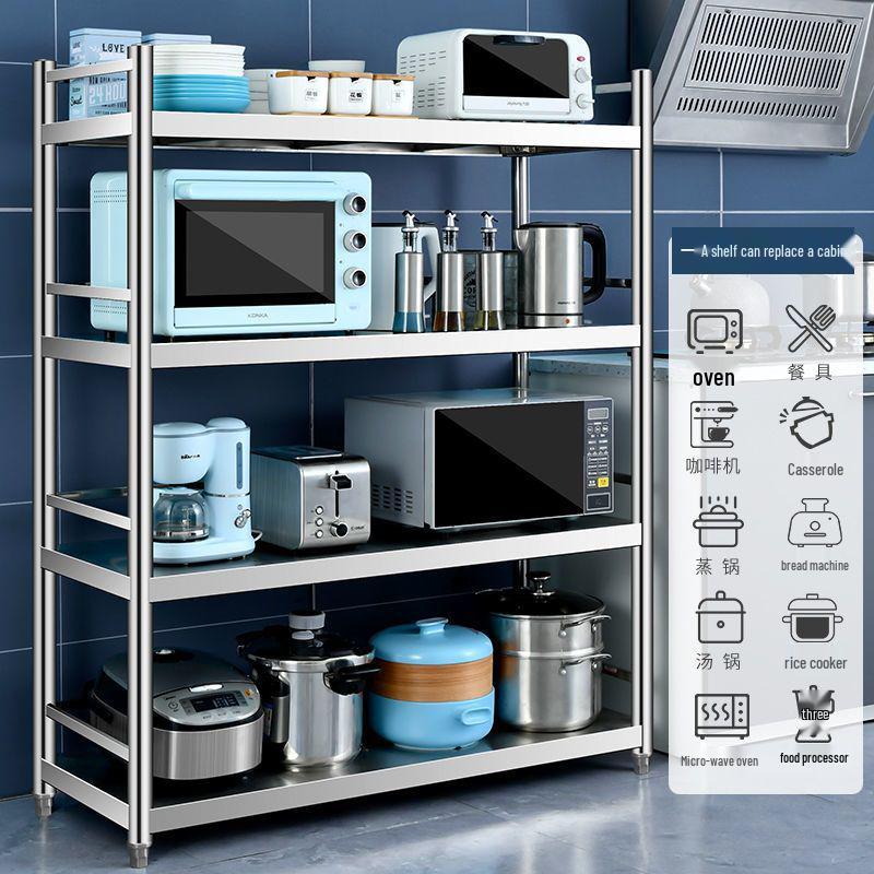 Stainless Steel Multi-Layer Kitchen Shelf and Microwave Storage Rack