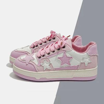 Women's Platform Sneakers Unisex Walking Student Sports Running Shoe Fashion Star Flatform Casual Shoes Lace-up Skateboard Shoes