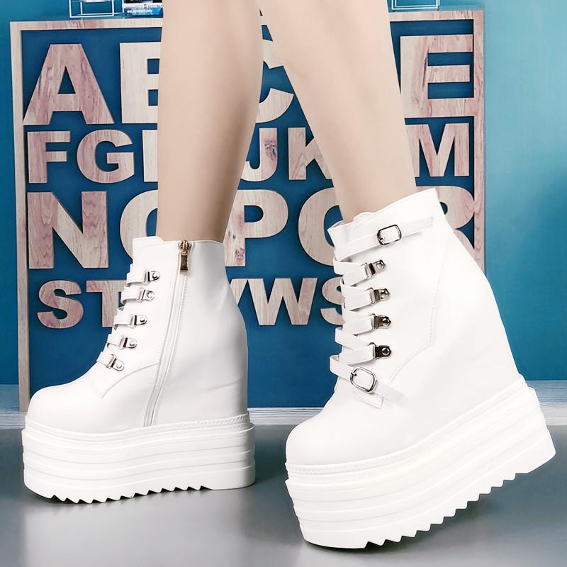 

Autumn and Winter New 14 CM Super High-heeled Waterproof Platform Women s Single Shoes Thick-soled Lace-up Boots 34