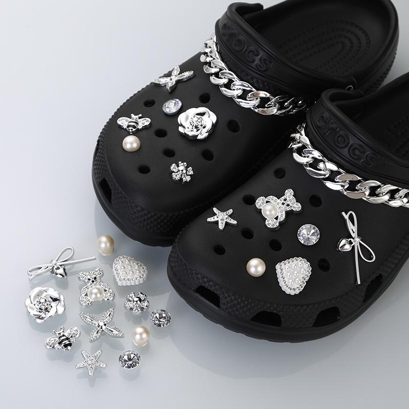 Bear Rhinestone Chain Silver Crocs Accessories DIY Shoe Buckle Flower