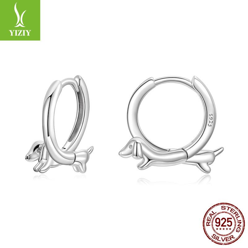 Popular S925 Sterling Silver Dachshund Dog Ear Buckle, Cute Animal Whole Body Silver Versatile Earrings Earrings