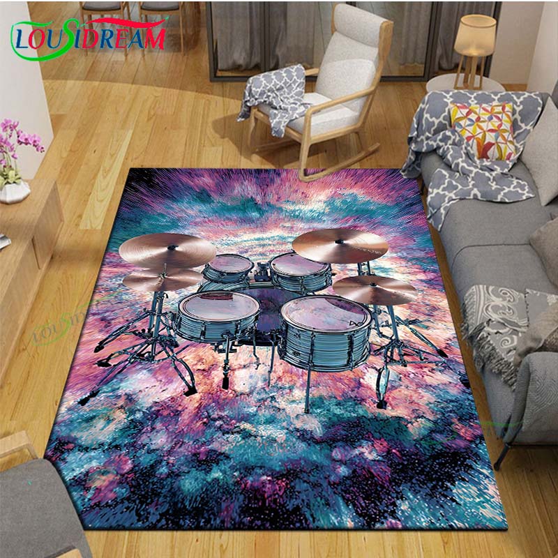 Fashion Music Drum Set Printed Carpet Outdoor Area Rug Non -slip Carpet Bedroom Decor Carpet for Living Room Birthday Gift