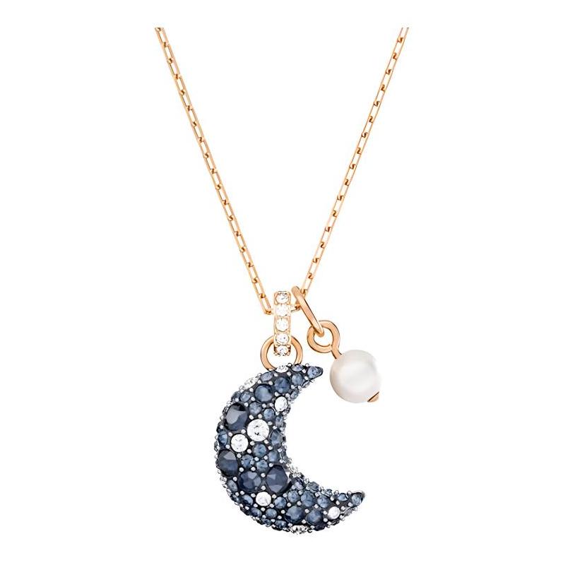 Swarovski Sublima Luna moon-shaped decoration imitation crystal, imitation pearl necklace women s blue 5671585 синий
