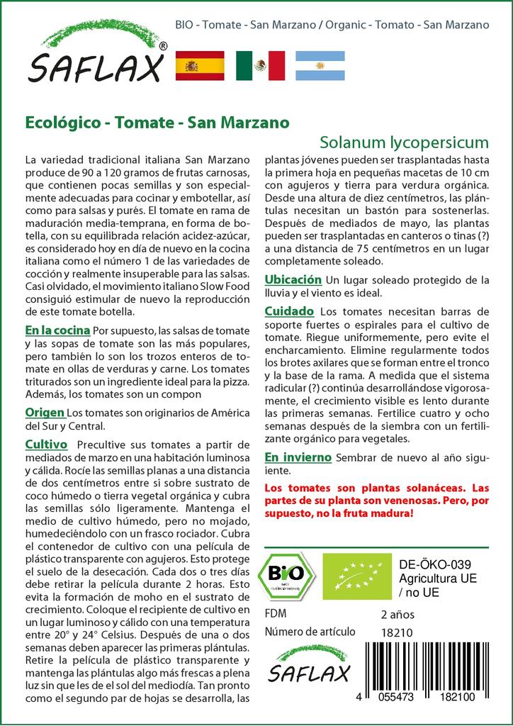 SAFLAX Garden In the Bag - Organic - Tomato - San Marzano - 15 Seeds - With Substrate In a Fitting Stand Up Bag - Solanum Lycopersicum