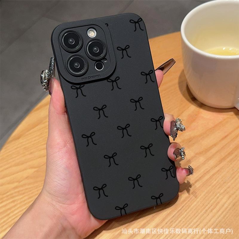 Foreign Trade Explosion Bow Mobile Phone Case Is Suitable for Apple 16/15 Black iPhone13Pro/12/11 Soft 14