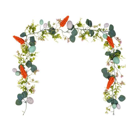 Ostergirlande Künstliche Eiergirlande mit Lammohren Blättern für Frühling Kaminsims Kamin Fenster Wand Innen Außen Dekor