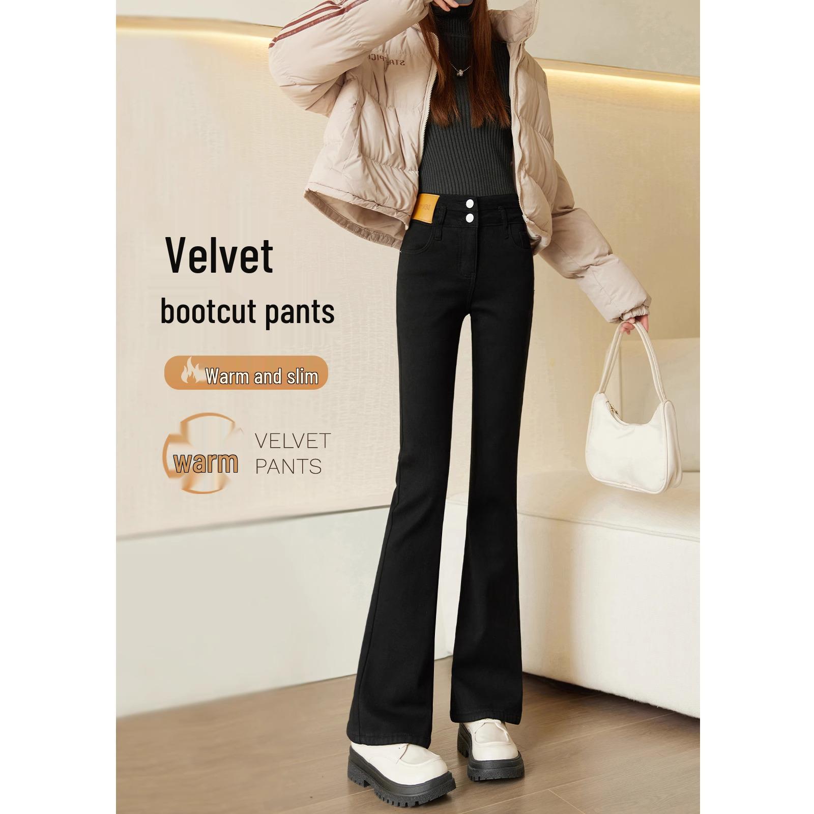 

2024 Women s High Waist Black Fleece-Lined Micro Flare Jeans for Pear-Shaped Figures 26 [Weight 86-95 lbs]