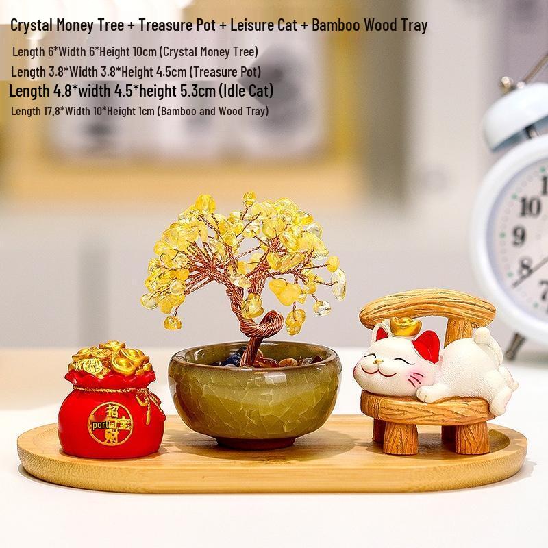 SEE KEAN Fortune Tree with Lucky Cat & Crystal Decor