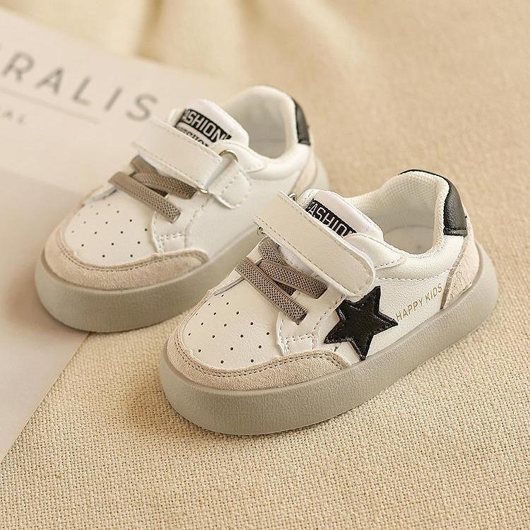 

Детская обувь, кожаная обувь из микрофибры для маленьких мальчиков, босоножки со звездой на мягкой подошве для девочек, уличные теннисные модные детские кроссовки 15 чёрный