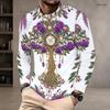 Men s Plus Size Round Neck Long Sleeve Black Golden Printed Straight Hem Pullover T Shirt