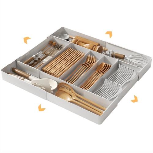 AUTAKI Cutlery Case, 4-Sided Expandable, Kitchen Drawer Storage, Cutlery Tray, Cutlery Storage, Accessible Dividers, Easy To Clean, Kitchen Storage, D