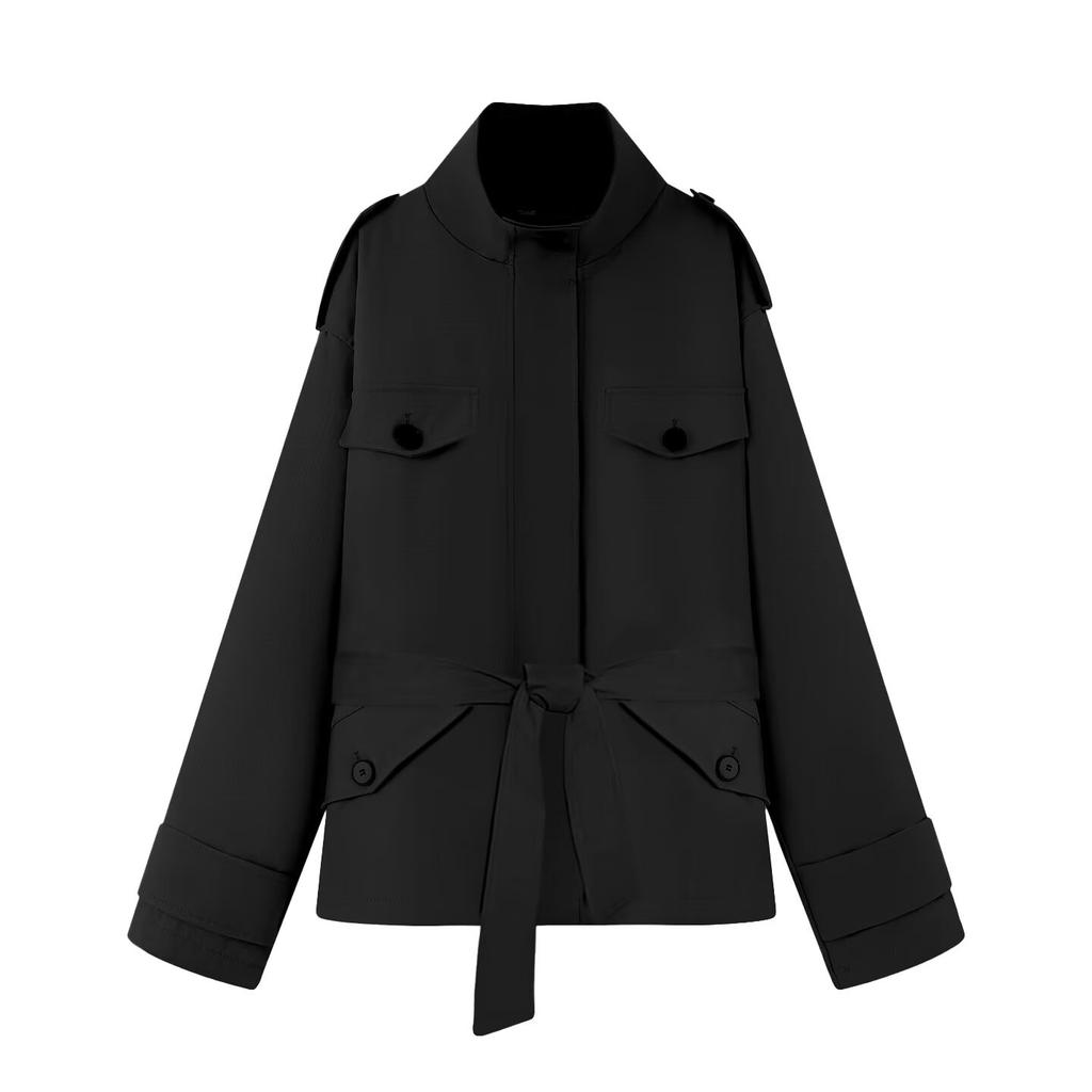 Autumn new temperament simple fashion belt stand-up collar trench coat 5320888