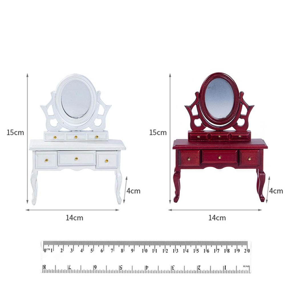 1/12 Wooden Dollhouse Miniature Indoor Dressing Table Model for Children Dolls Access Bedroom Bath Room Garden Decor