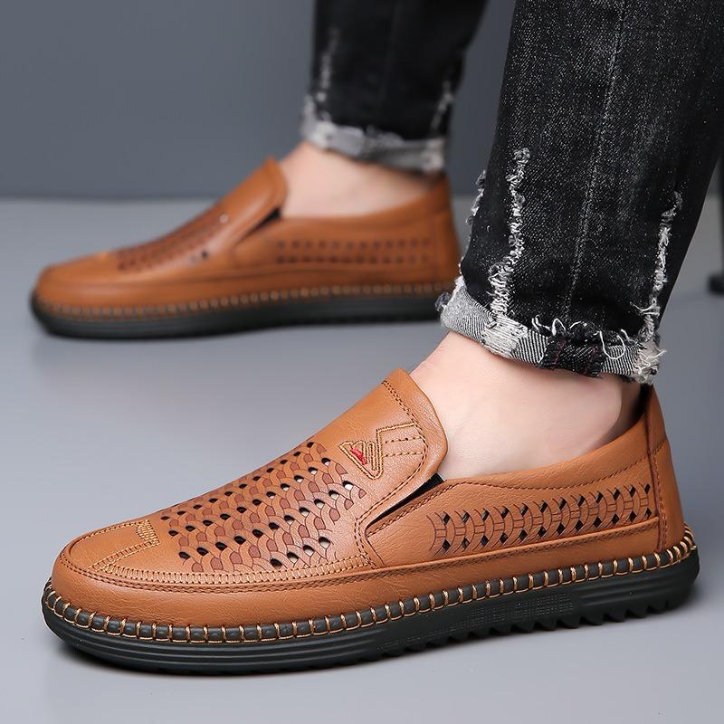 Fashion Summer Fashion Platform Hollow Men's Loafers Designer New Soft Sole Leather Beef Tendon Sole Casual Outdoor Sports Men Sandals