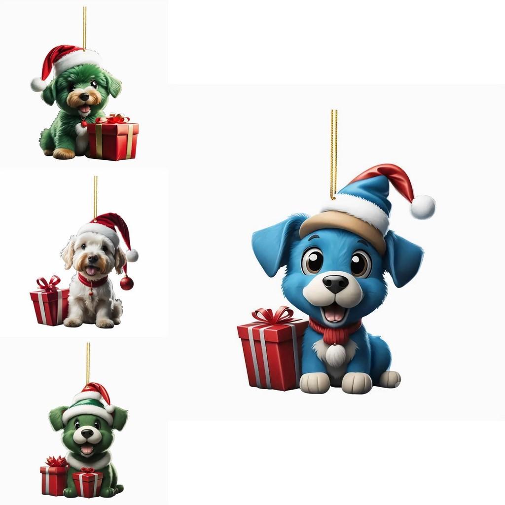 Christmas Dog Car Pendant Acrylic Ornament With Cartoon Style For Vehicle Decor