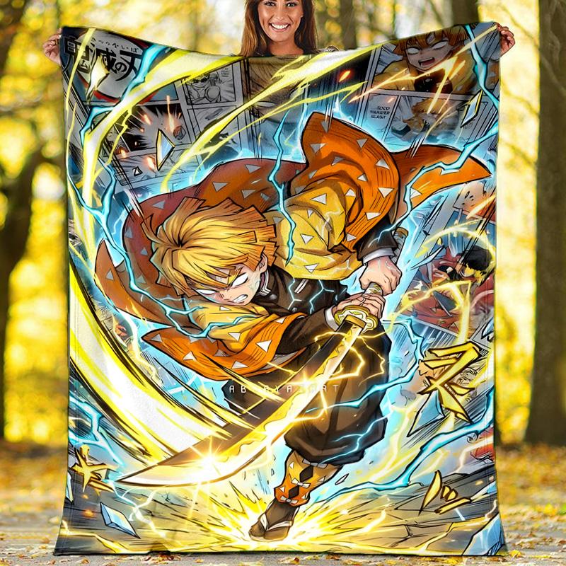 1pc Agatsuma Zenitsu (4) Theme Blanket - Digital Print, Polyester, Cozy for All Seasons, Perfect for Outdoor, and Travel