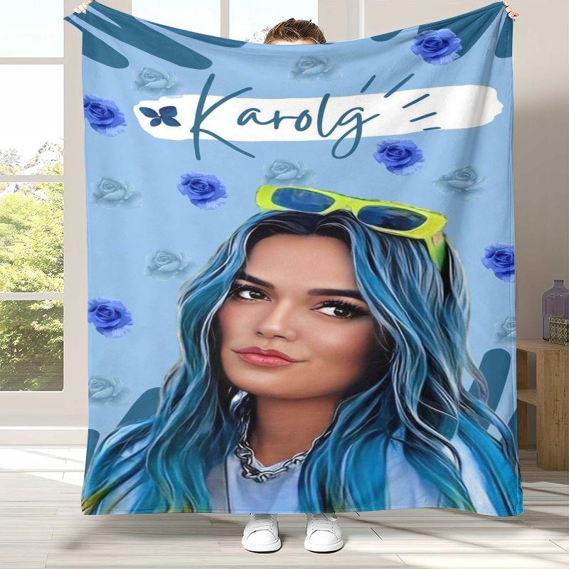 Famous Karol G Singer Flannel Blanket,Ultra Soft Warm Plush Throw for Home Bedroom Bed Sofa Cover Office Camping Picnic Gift