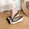 Inner Heightening Version~ French Fairy Wind Light Mouth Bow Single Shoes Women's Spring and Autumn Soft-soled Color Matching Small Fragrant Wind Si