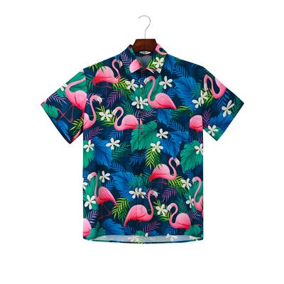 Men's Shirt Beach Flamingo Print Shirt Loose Turn-down Collar Short Sleeved Shirt For Men