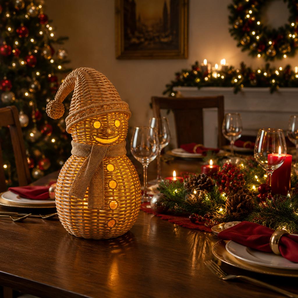 Christmas Snowman Decoration Statue for Holiday Mantel or Tabletop Display