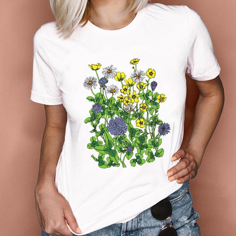 Fashion Feather Graphics Women T-Shirts Summer 90S Blouse Short Sleeve Tees O-Neck Female Tops Streetwear Y2K Clothing