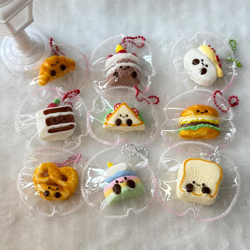 Cute Mini Dessert Bread Cake Toast Hamburger  Cartoon Sandwich Cookie Silicone Squeeze Fingertip Stress Relief Squshy  Girl Gift