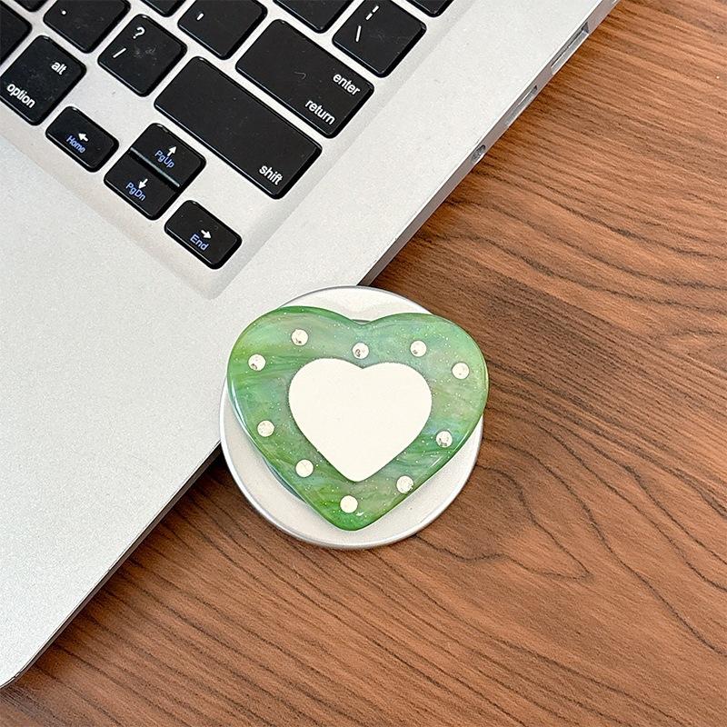 Women'S Magnetic Suction Is Suitable For Magsafe Watching Dramas, Desktop Mobile Phone Airbag Holder, Rhinestone, Heart-Shaped Mirror Sticker