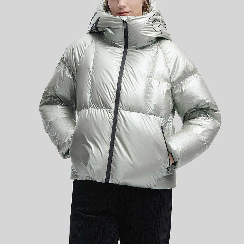 FILA Emerald Logo Printed Casual Hooded Down Jacket Women Jackets Light-Bamboo-Green F11W344914F-LG