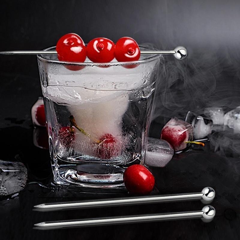 2Pcs Cocktail Pick Stirring Sticks Martini Picks Stainless Steel Fruit Sticks Bar Tools Drink Party