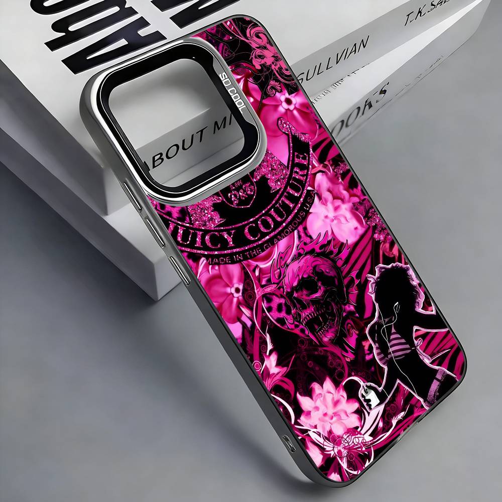 J-JUICY C-COUTURE Pouzdro na telefon Pro iPhone 17, 16,15,14,13,12,11 Plus,Pro Max, Barevné Stříbrné Kryt Funda