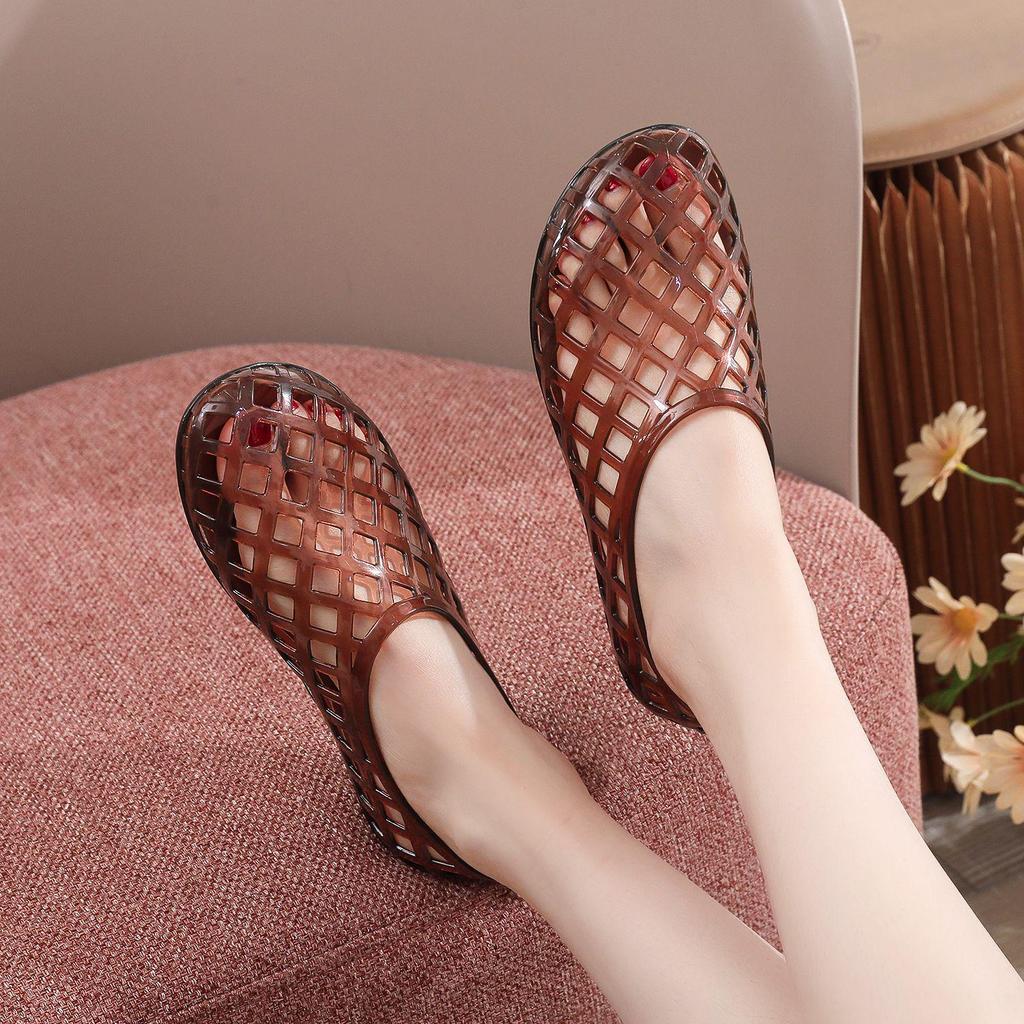 Crystal Mesh Jelly Sandals - Women's Non-slip, Breathable, Slip-on Flats