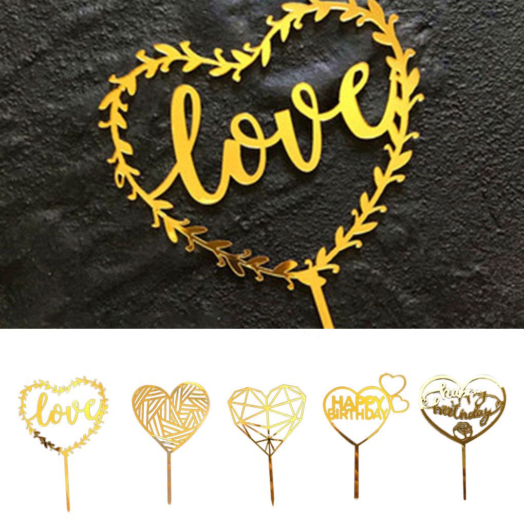 Gold Acrylic Heart Collection Cake Topper Dessert Decoration Birthday Party Cupcake