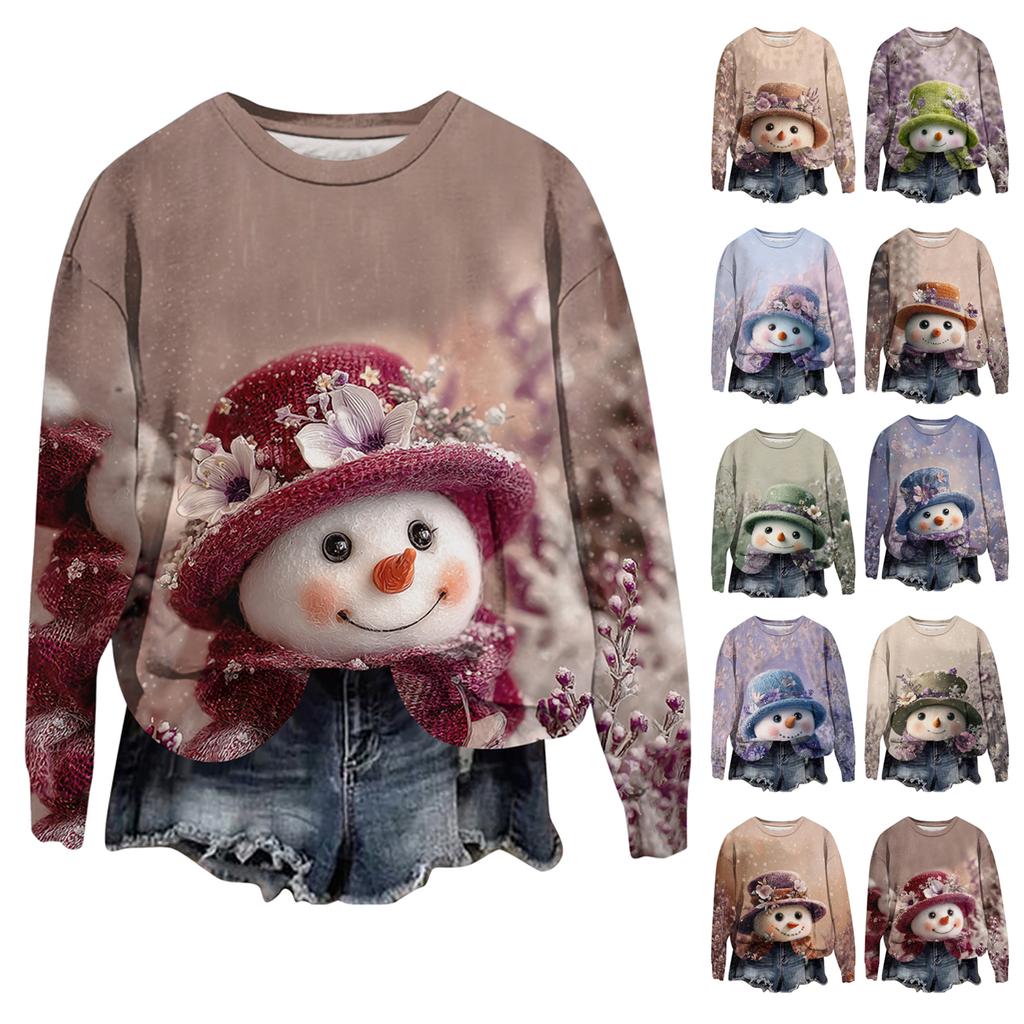 Women's Fashion Printed Long Sleeve Loose Round Neck Sweatshirt Top Fall