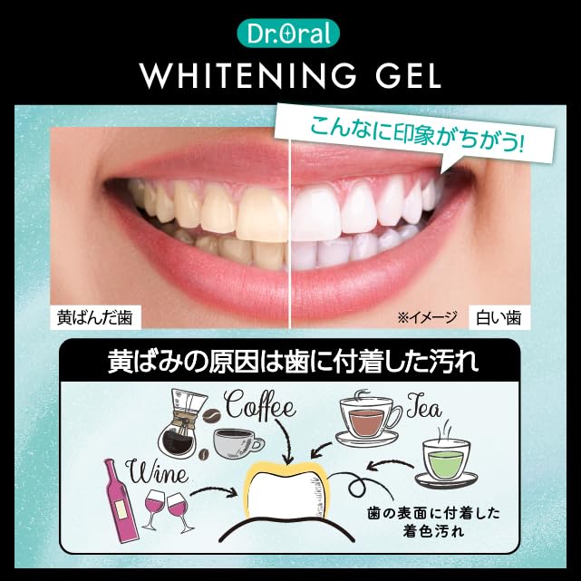 Whitening Gel in 60g x Intensive Whitening Removes Teeth Stain and Prevents Tartar Gel 60141 Dr.Oral (2-Pack) [Made Japan] Mint, 2, Gel, Toothpaste,