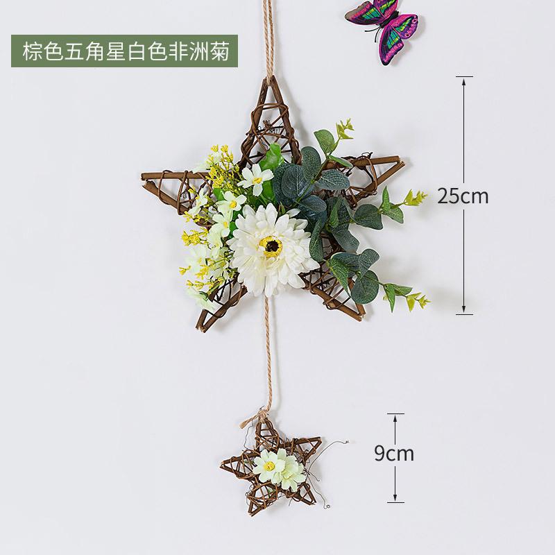 Five Pointed Star Vine Circle Wall Decoration Simulation Flower Pendant Decoration Creative Bedroom Living Room decor Aesthetic