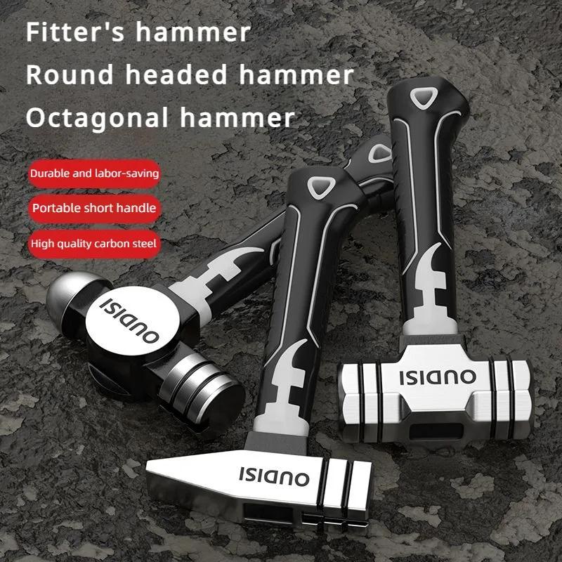Mini Octagonal Hammer - Multi-Functional Magnetic Heavy Duty High Carbon Steel Woodworking Nail Hammer with Sheep Horn Handle