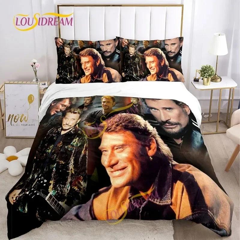 Ensemble de housse de couette imprimé musical Johnny Hallyday Polyester Ensemble de literie musicale Cadeau pour fan DIY Taie d'oreiller Housse de couette de lit Taille Queen Super King EU Single 135*200cm/53x79in 3pcs