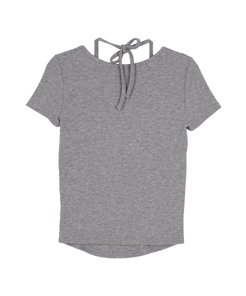 HIGH SCHOOL DISCO Lace Halter Neck Short Sleeve T-Shirt Gray