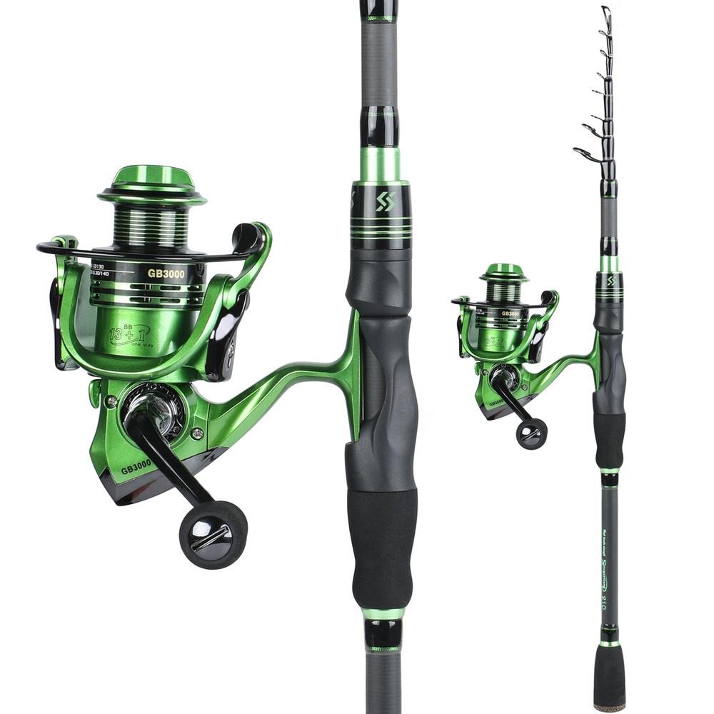 Teleskopfiskestang 1,8M 2,1M 14BB metallsnurrehjul Ferskvannssaltvannsbass-ørretfiske