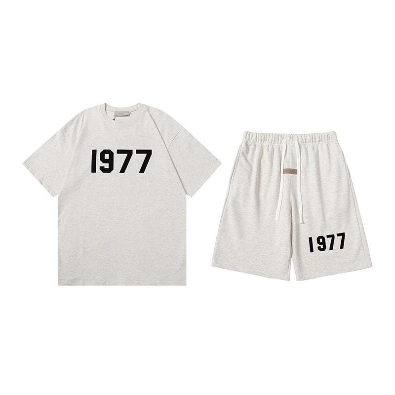 Three-dimensional flocking 1977 men's and women's American high street hoodie sweater trousers casual suit