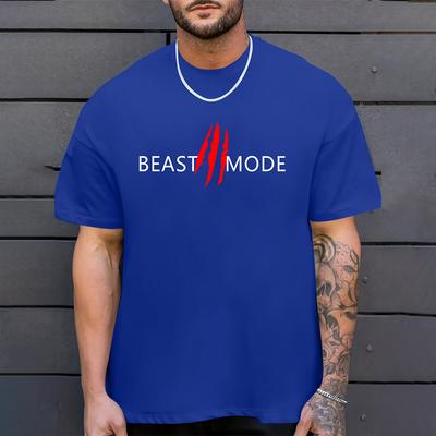 2025 New Hipster Men's Clothing Fashion Beast Mode Letter Print Short Sleeve Top Plus Size Loose T Shirts Menswear Sportswear