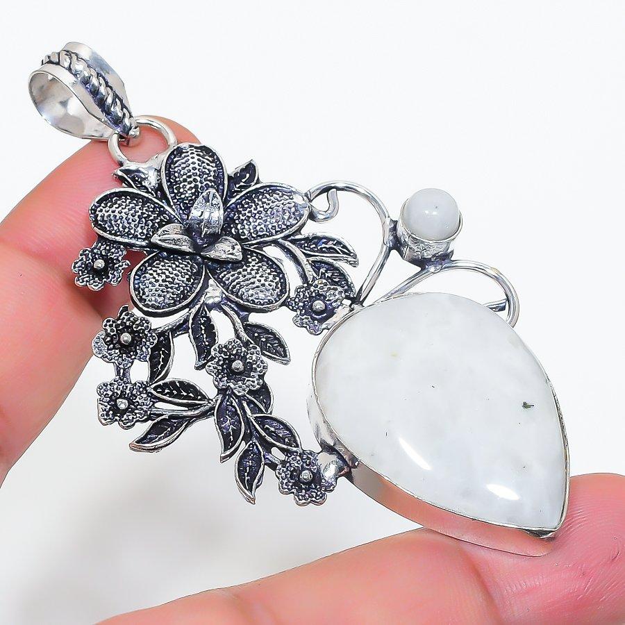 

Подвеска из натурального радужного лунного камня из стерлингового серебра 925 пробы 2,99 дюйма F0y30