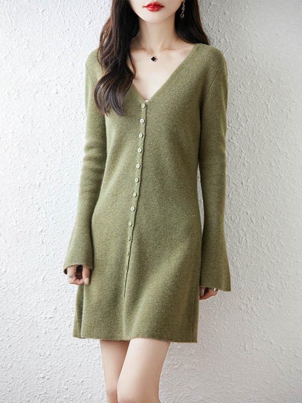 2026 Autumn/Winter Women's V-Neck Flare Sleeve Slimming Knit Top