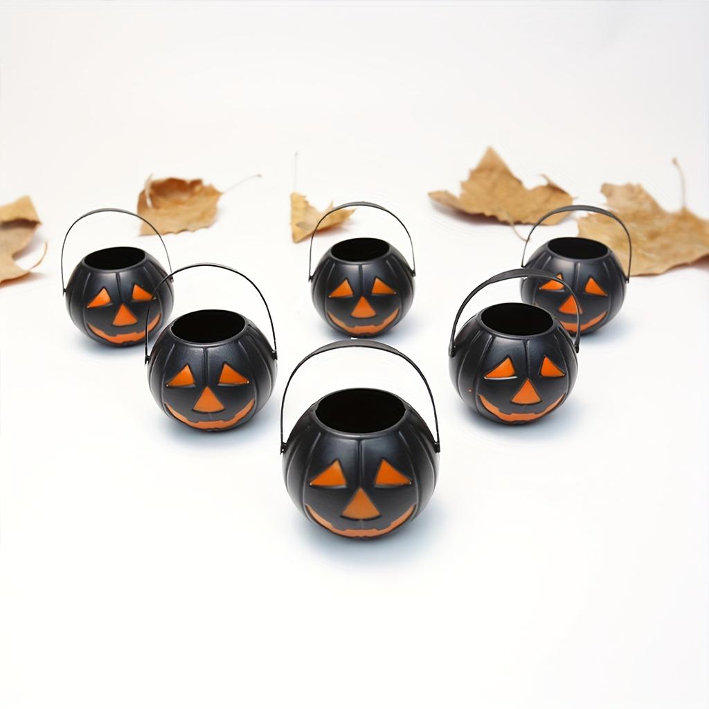6PCSHalloween Decoration Trick Or Treat Portable Pumpkin Bucket Black Small Candy Bucket For Halloween Decoration Party Supplies
