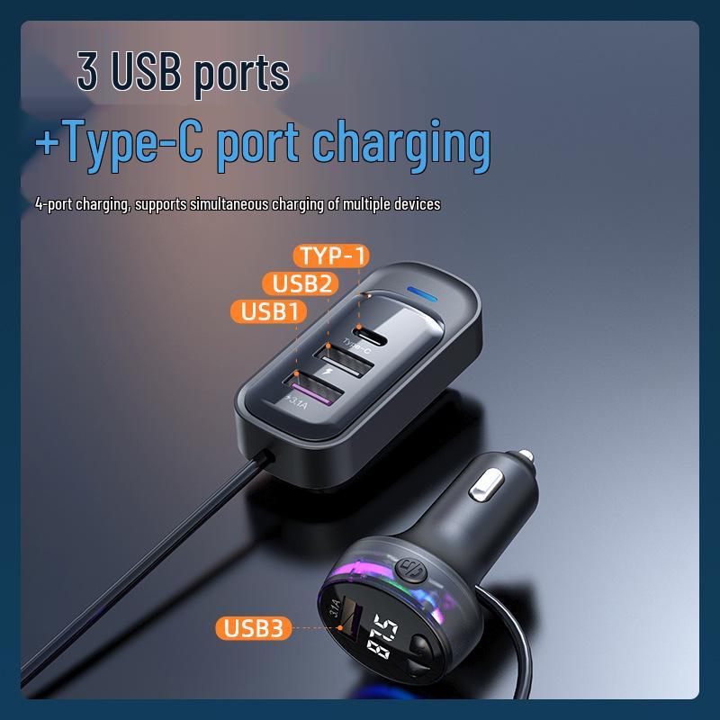 Multifunctional Rear Seat Car Charger with Bluetooth MP3 Player & FM Transmitter