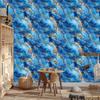 Ink blue, azure, turquoise and beige wallpaper for living room and bedroom 50x1000