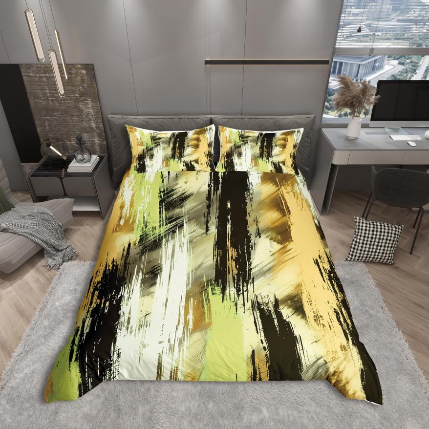 Comforter Homewish Modern Abstract Art Pink Orange Stripes Geometric Bedding Set Oil Printing Reversible Decor