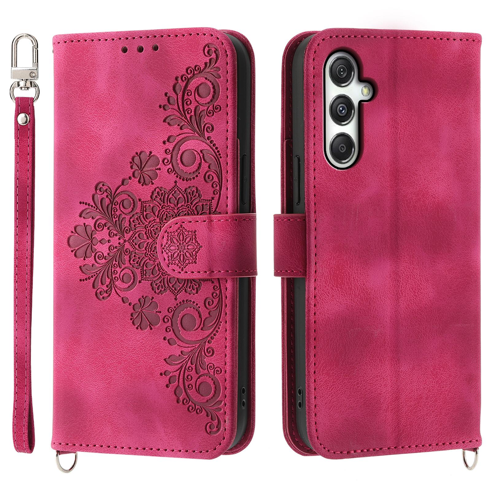 

Чехол для Samsung Galaxy M35 5G с цветочным узором, кошелек из ПУ кожи, чехол для телефона со шнурком A