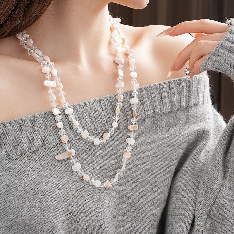 120CM Long Shell Beads Crystal Necklace Women Handmade Woven Long Sweater Chain Clothing Accessories Neck Chain Boho Jewelry