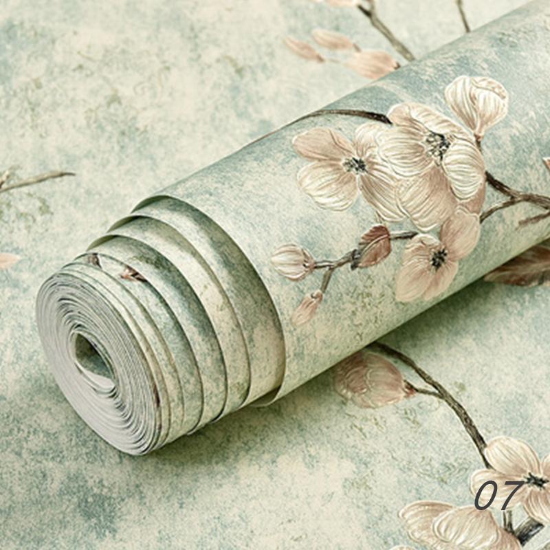 Retro Self-adhesive Wall Stickers Floral Pattern Non-woven Wallpaper for Living Room Background Wall Stickers DIY Home Decor